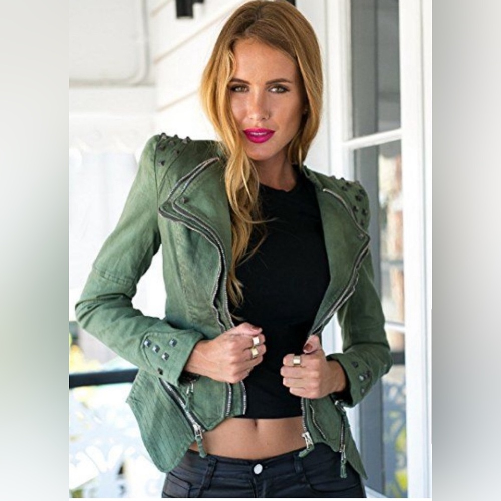 Army green Moto Jacket.